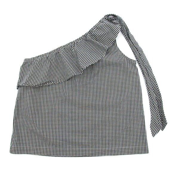 Vineyard Vines Blouse Womens 12 Plaid Stretch Seersucker Ruffle One Shoulder Tie - Picture 4 of 13